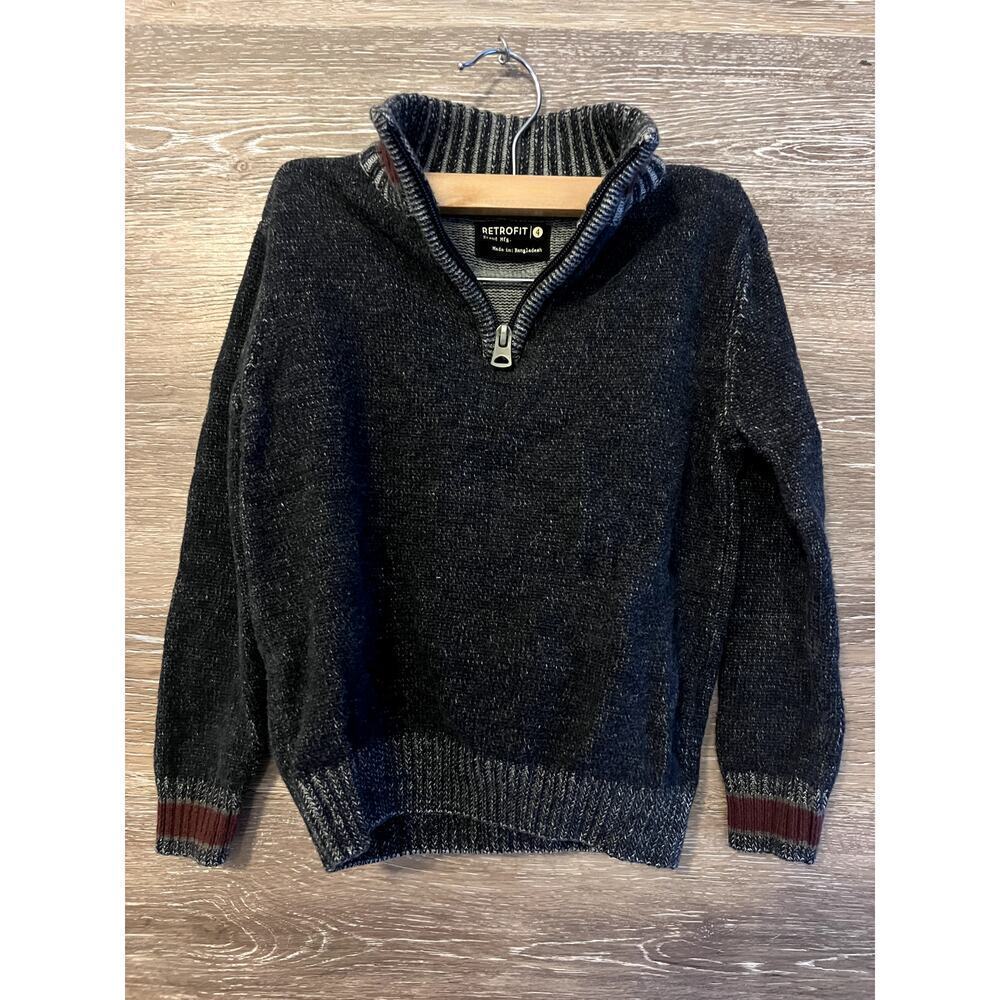 Retrofit Kids Boy Sweater size 4 1/4 zip Pullover Gray Long Sleeves